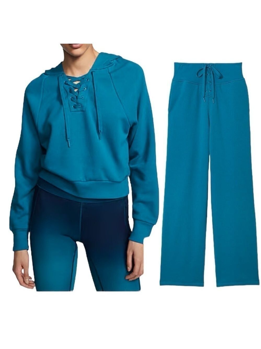 VICTORIA'S SECRET Cotton High-Rise Fleece Wide-Leg Lounge Pants Sweatshirt Set